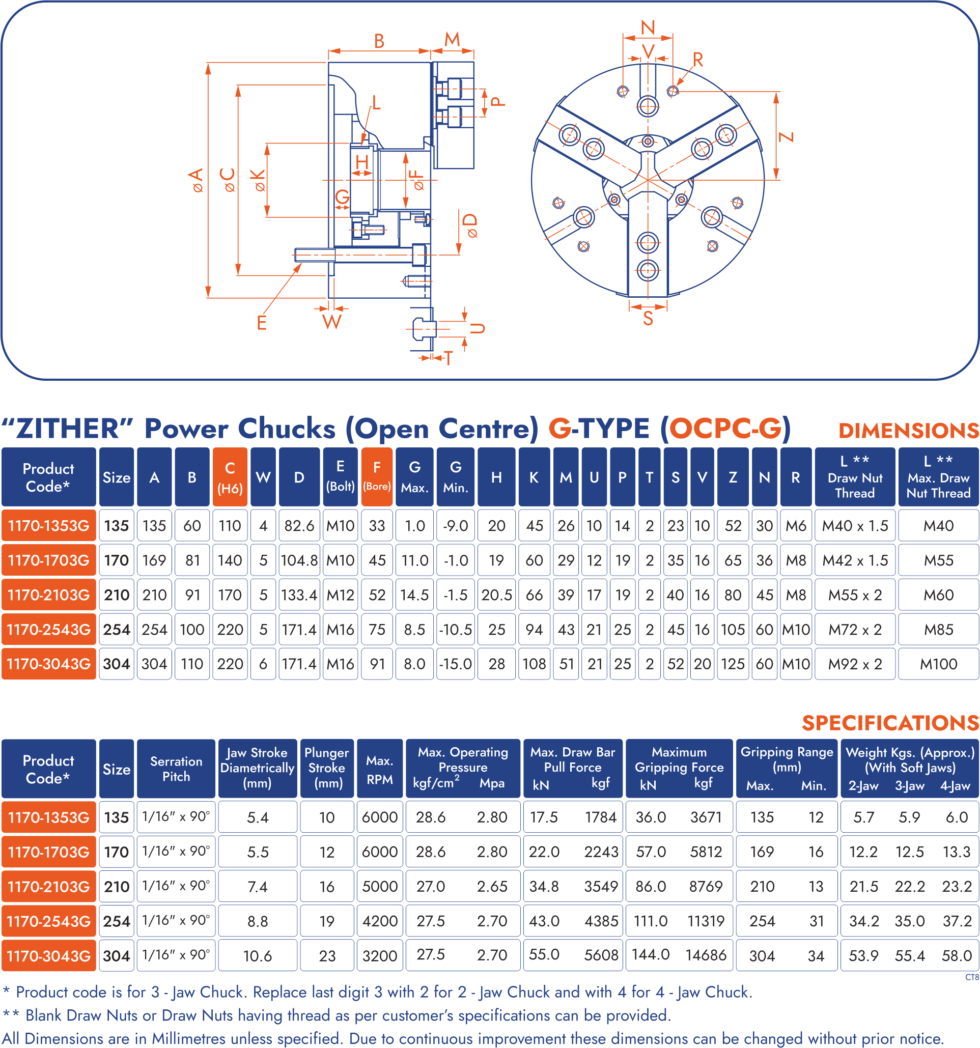 Zither Machine Tools Power Chucks G-TYPE Thru-Hole (Open Center) | Zither Chucks